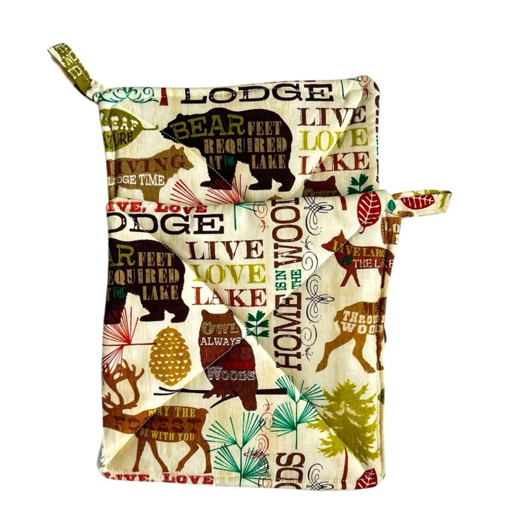 Hand Crafted Nature-Themed Pot Holder - Green, Brown, Cream Hand Crafted Hot Mat